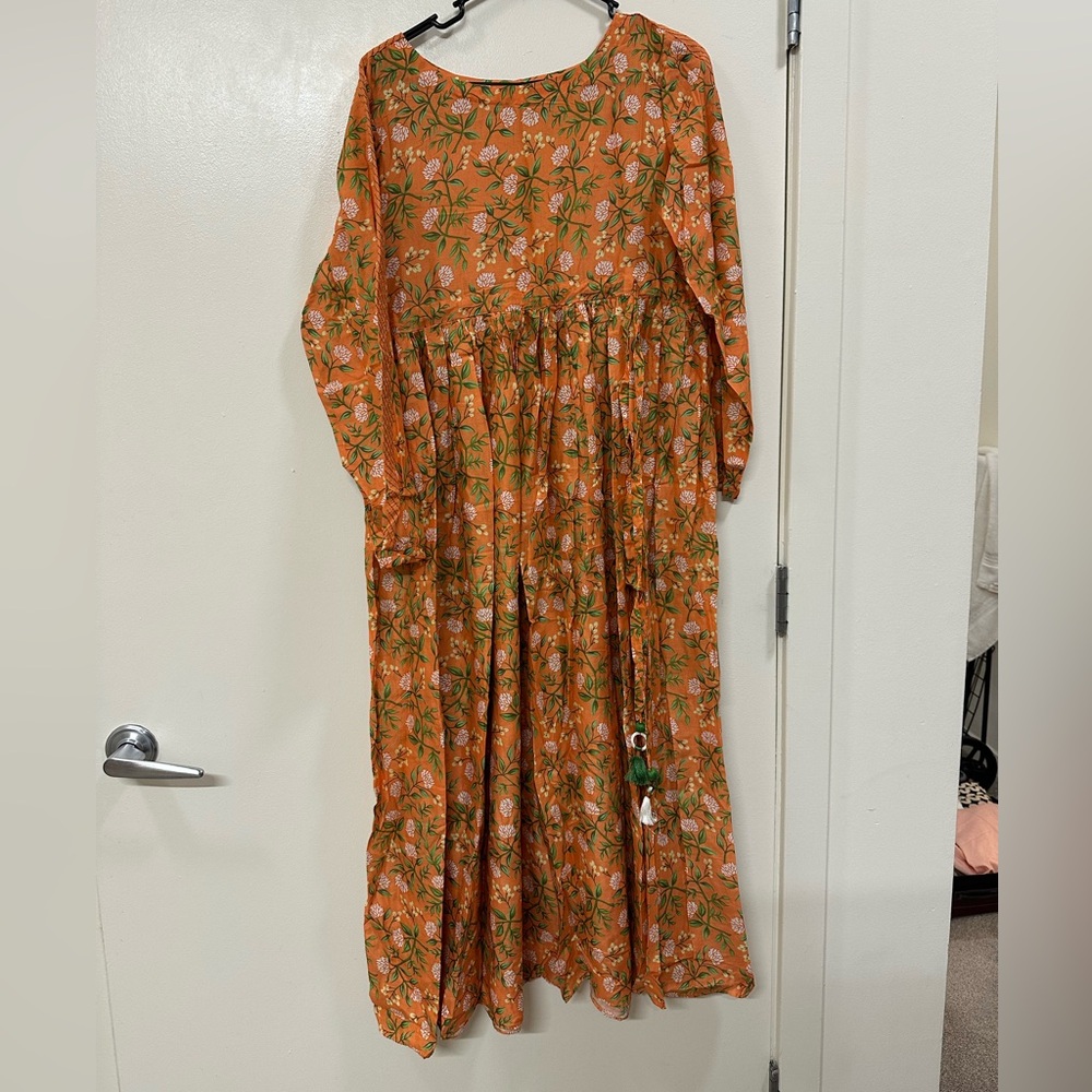 Almirah - Floral Orange Long Sleeve Dress